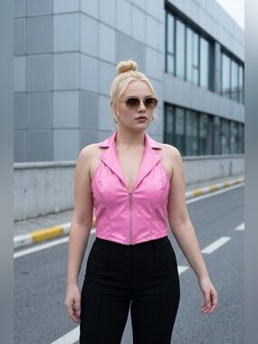 Pink Faux Leather Crop Top - Size Small